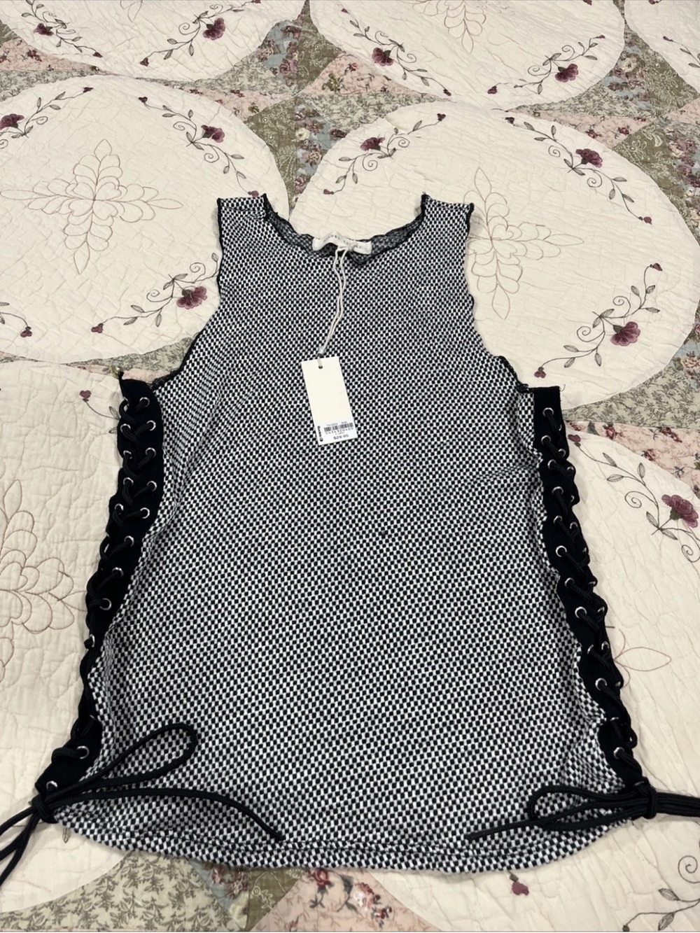Gilded Intent Black & White Lace-Up Side Tank Top